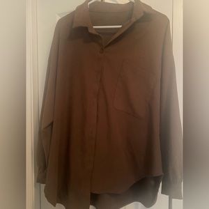 Brown oversized button up.